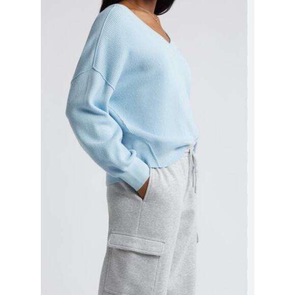 BP Womens Seamed Oversized V-Neck Rib Sweater from Nordstrom Blue Falls Size M - Picture 2 of 11